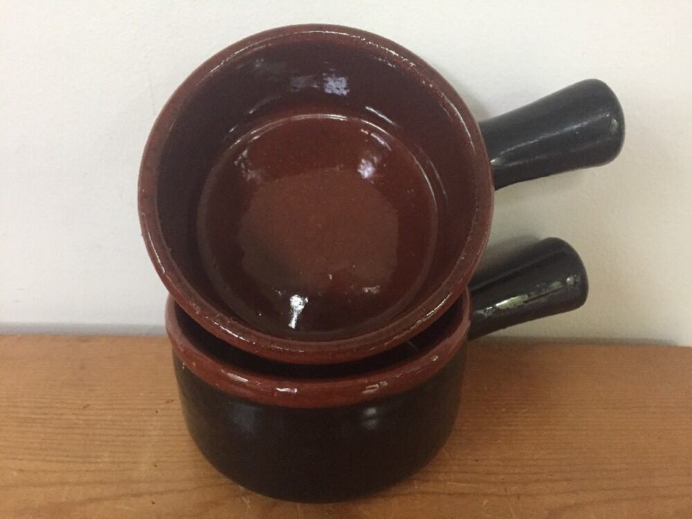 Pair 2 Vtg Mid Century Baldelli Italian Pottery French Onion Soup Dish Crocks